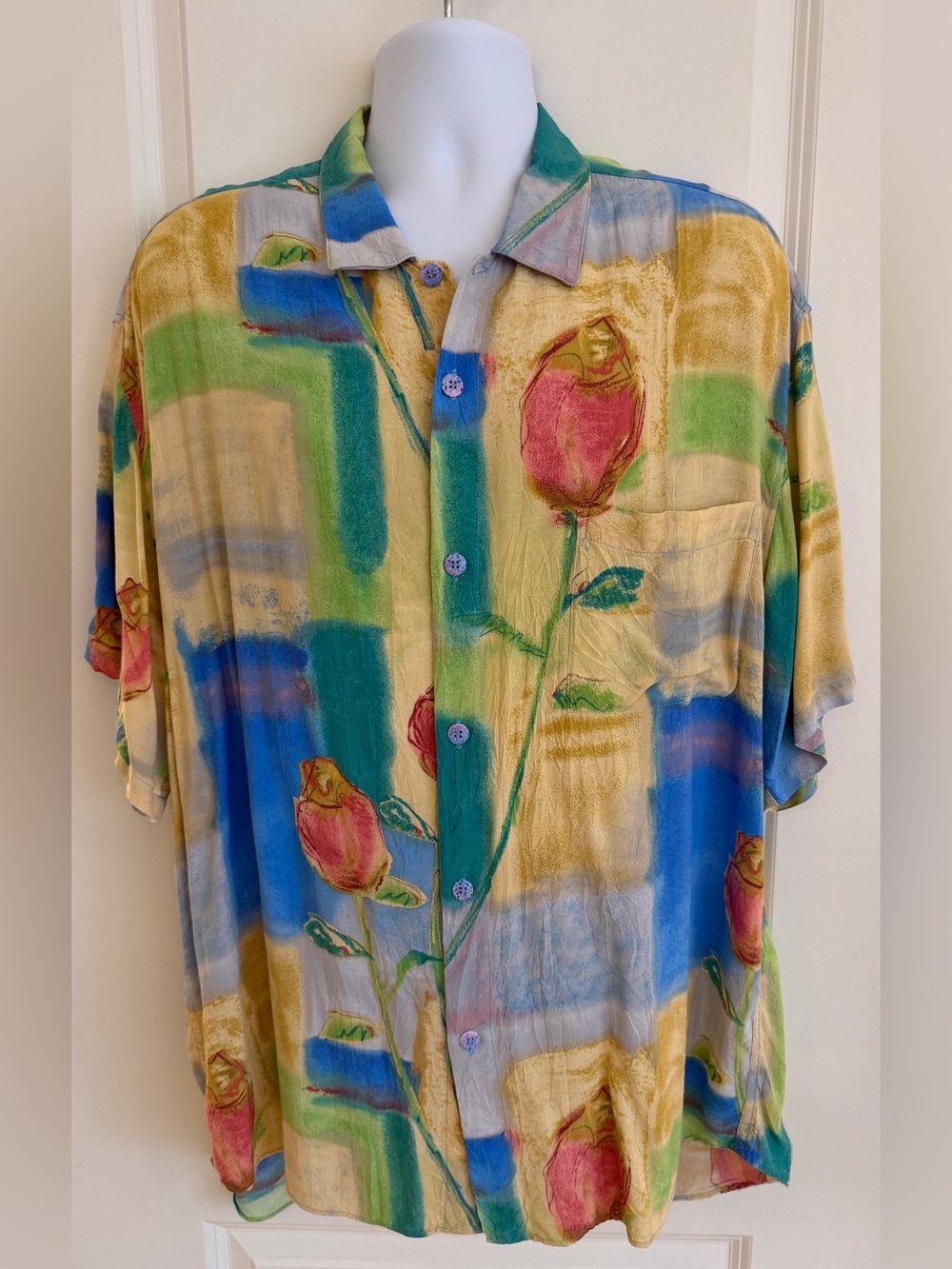 Jams World Men’s Hawaiian Aloha Short Sleeve Shirt, XL, “Rosebud”, Great Cond.
